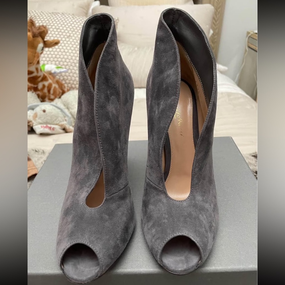 Gray Peep-Toe Gianvito Rossi Ankle Boots